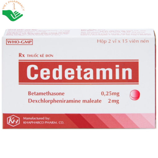 Thuốc Cedetamin hỗ trợ điều trị viêm mũi dị ứng, mày đay (2 vỉ x 15 viên)