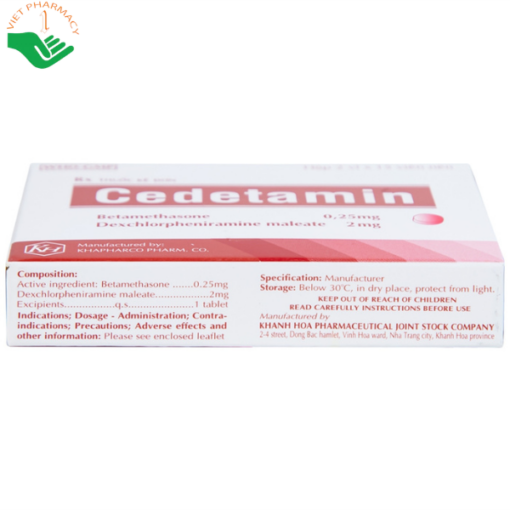 Thuốc Cedetamin hỗ trợ điều trị viêm mũi dị ứng, mày đay (2 vỉ x 15 viên)
