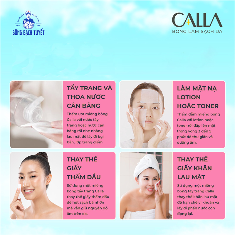 Công dụng của bông Bạch Tuyết tẩy trang Calla