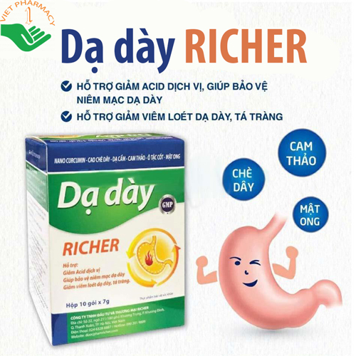 Dạ dày Richer hỗ trợ giảm viêm loét dạ dày, tá tràng.