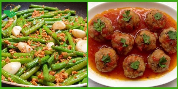 Đậu đũa xào tỏi thịt viên kho nước mắm cho buổi tối