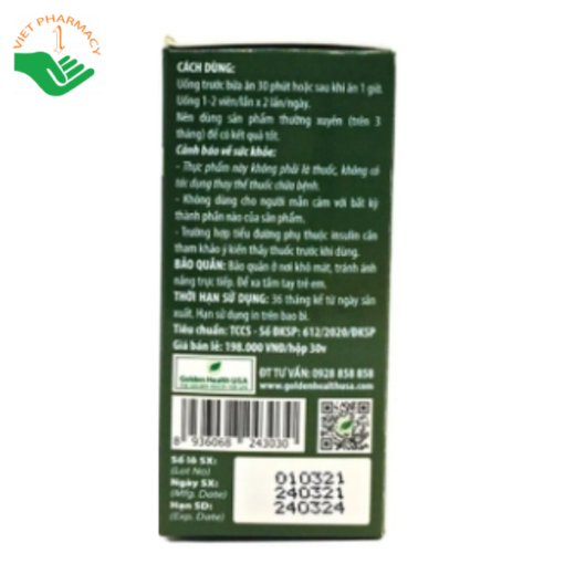 Diab Gold Max - Hỗ trợ hạ đường huyết và cholesterol máu.