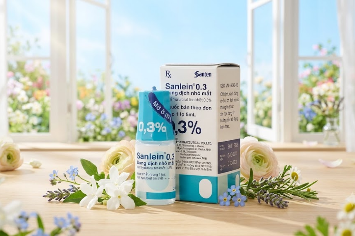 Dung dịch nhỏ mắt Sanlein 0.3% Santen hỗ trợ điều trị tổn thương biểu mô kết - giác mạc