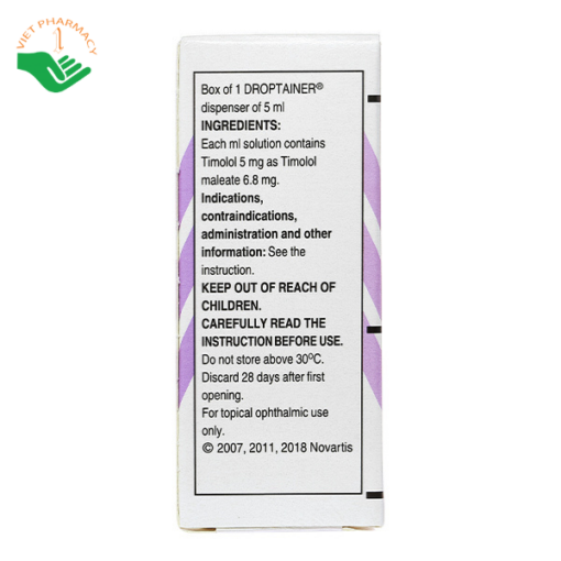Dung dịch nhỏ mắt Timolol Maleate Eye Drops 0.5% Alcon điều trị tăng nhãn áp (5ml)