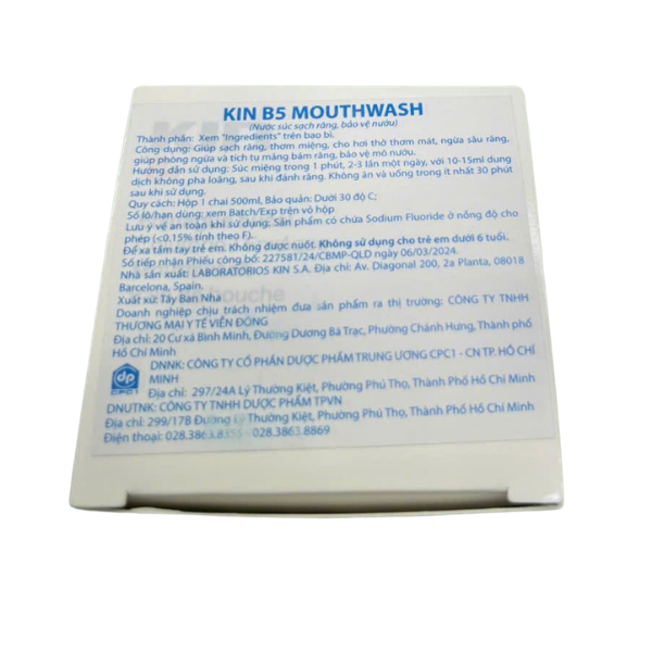 Dung dịch súc miệng Kin B5 500ml ngăn ngừa mảng bám, giúp nướu khỏe mạnh, phòng tránh sâu răng