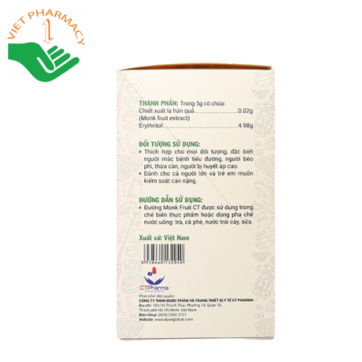 Đường La Hán Quả Monk Fruit CT hộp 100gr (hộp 20 gói x 5gr)