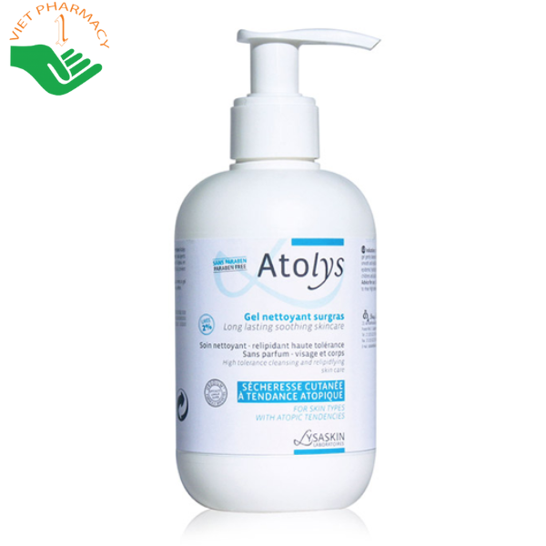 Gel tắm dưỡng ẩm da Lysaskin Atolys Gel Nettoyant Surgras