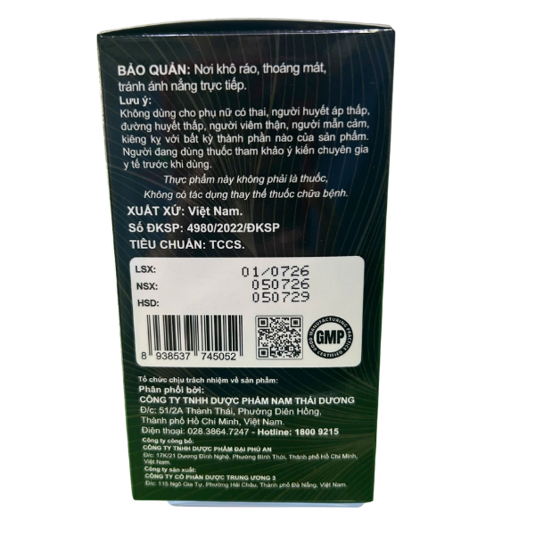 Viên kích thích mọc tóc Hà thủ ô đỏ TD3 PLUS ++ Nam Thái Dương (Hộp 30 viên)