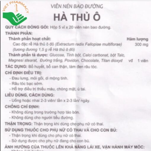 Hà thủ ô Traphaco trị tóc bạc sớm, dưỡng huyết (100 viên)