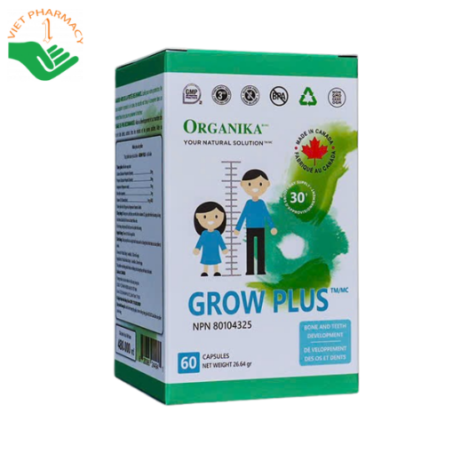 Viên uống bổ sung và phát triển chiều cao Organika Grow Plus (Lọ 60 viên)