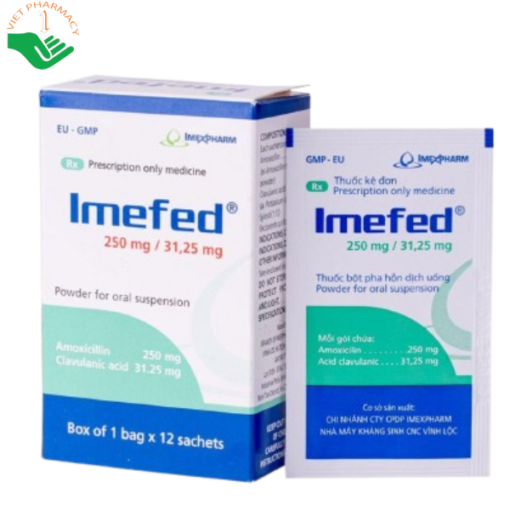 Thuốc Imefed 250mg/31,25mg điều trị nhiễm khuẩn (hộp 12 gói)