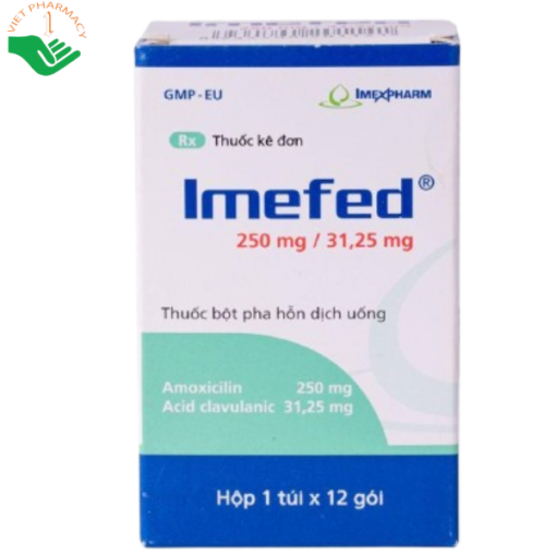 Thuốc Imefed 250mg/31,25mg điều trị nhiễm khuẩn (hộp 12 gói)