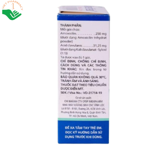 Thuốc Imefed 250mg/31,25mg điều trị nhiễm khuẩn (hộp 12 gói)