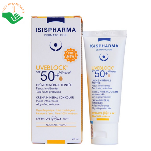 Kem chống nắng Isis Pharma Uveblock SPF50+ Tinted Mineral Cream 40ml (nâu)