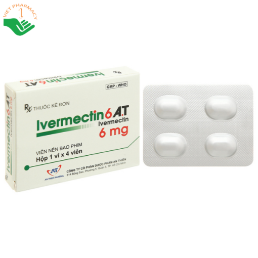 Thuốc Ivermectin 6 A.T trị giun, ấu trùng (1 vỉ x 4 viên)