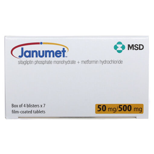 Janumet 50mg/500mg trị tiểu đường tuýp 2 (4 vỉ x 7 viên)
