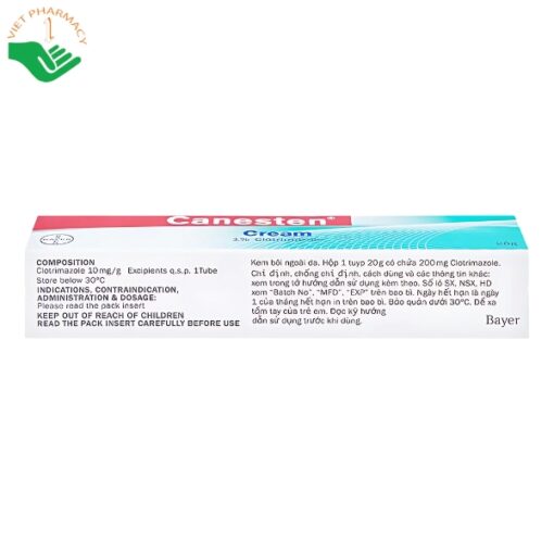 Kem bôi Canesten Cream 1% điều trị các bệnh nhiễm nấm ngoài da (Tuýp 20g)