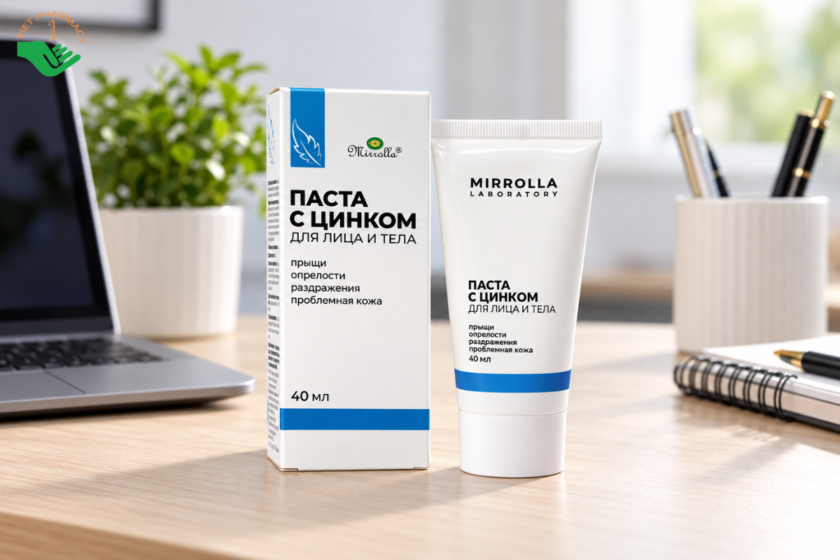 Kem bôi Paste with Zinc Mirolla làm dịu da, ngừa viêm da dành cho mặt và cơ thể (Tuýp 40ml)