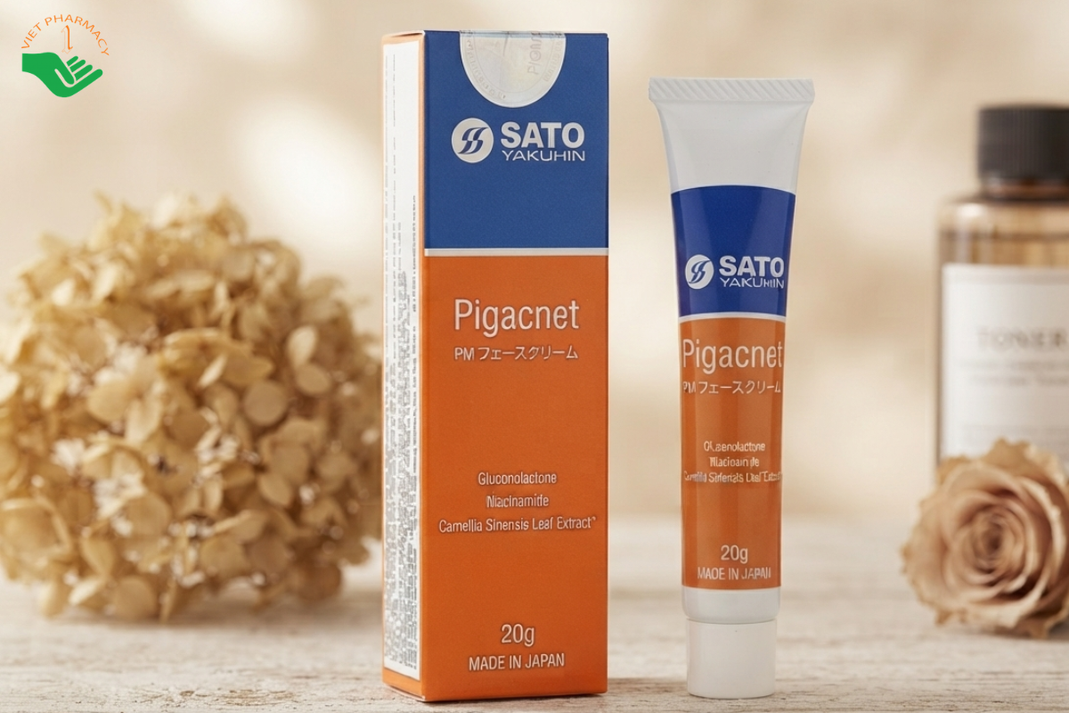 Kem SATO YAKUHIN Pigacnet kiểm soát dầu nhờn, hỗ trợ trị mụn, làm mờ các vết thâm, sẹo (Hộp 1 tuýp 20g)