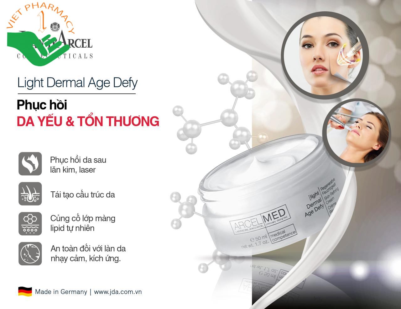 Kem phục hồi da yếu hoặc bị thương tổn Jean Darcel Dermal Age Defy (light)
