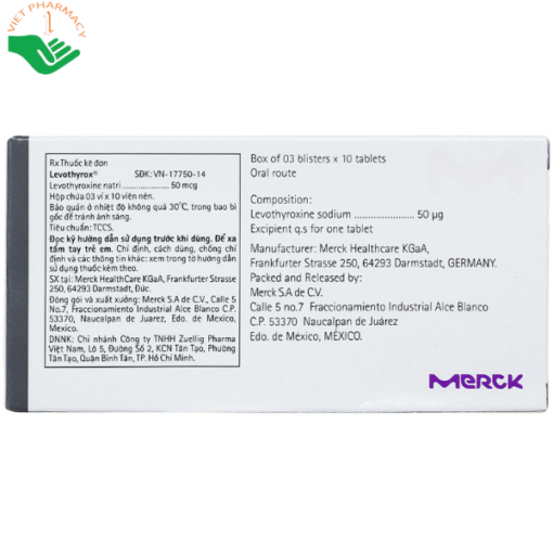 Thuốc Levothyrox 50mcg điều trị bướu giáp, suy giáp, ung thư giáp (3 vỉ x 10 viên)