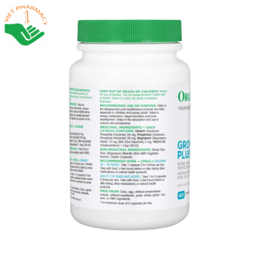 Viên uống bổ sung và phát triển chiều cao Organika Grow Plus (Lọ 60 viên)