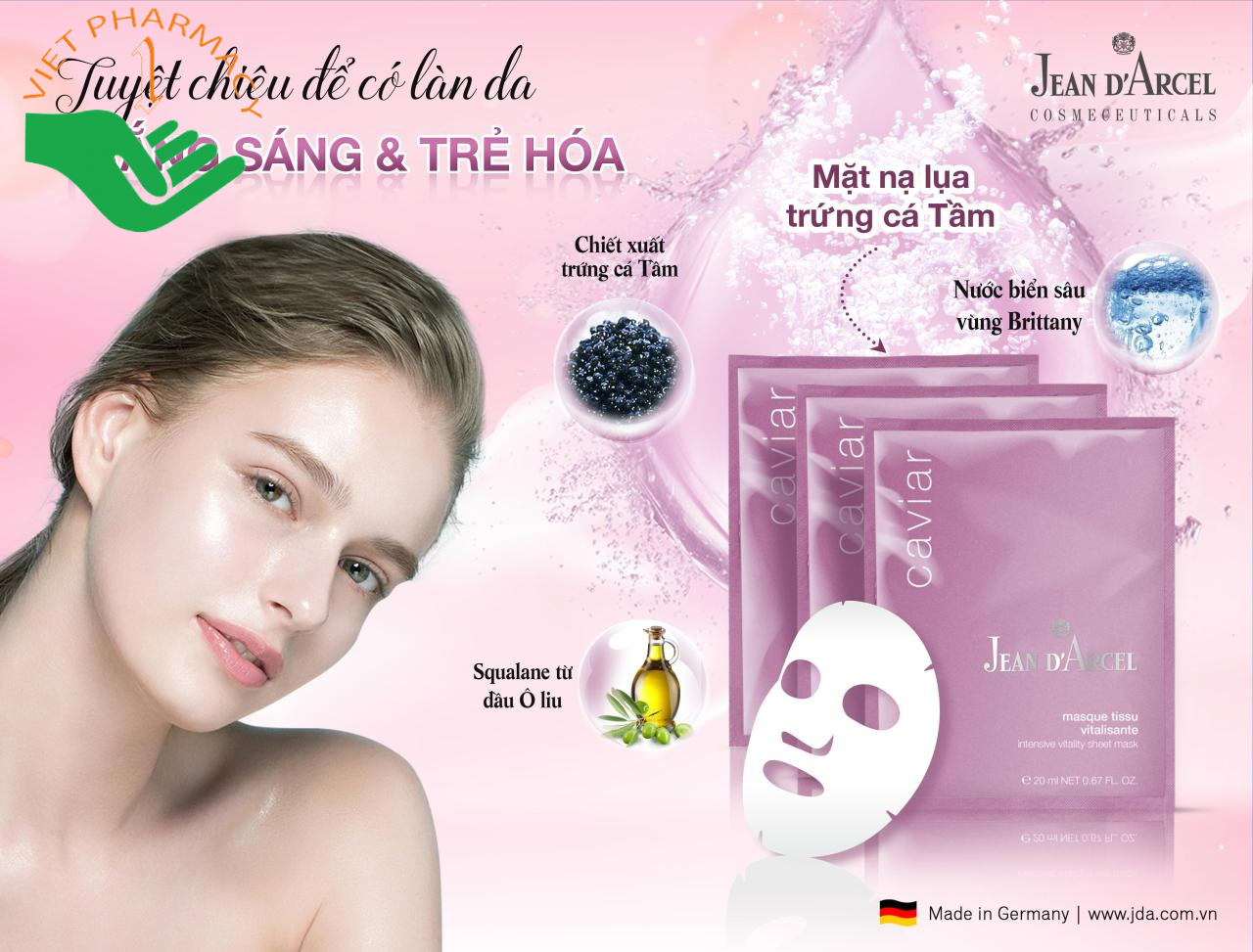 Mặt nạ lụa trứng cá tầm trẻ hóa da cấp kỳ Jean Darcel  Intensive Vitality Sheet Mask