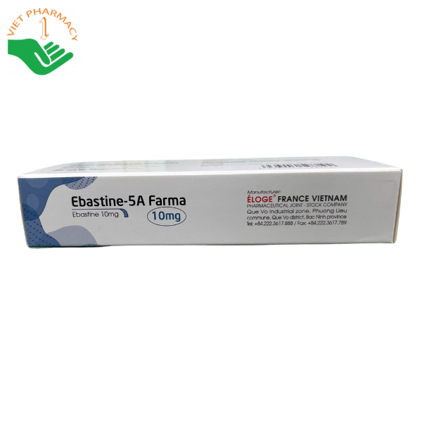 Thuốc điều trị các triệu chứng dị ứng như viêm mũi dị ứng, viêm kết mạc dị ứng theo mùa Ebastin-5A Farma 10mg (3 vỉ x 10 viên)