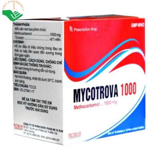 Thuốc Mycotrova 1000 điều trị co thắt đau nhức cơ (10 vỉ x 10 viên)