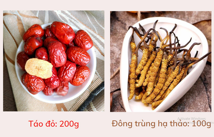 Nguyên liệu chính của rượu đông trùng hạ thảo và táo đỏ