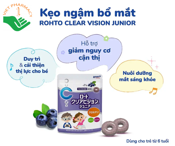 Kẹo ngậm vị việt quất hỗ trợ bổ mắt cho bé Rohto Clear Vision Junior