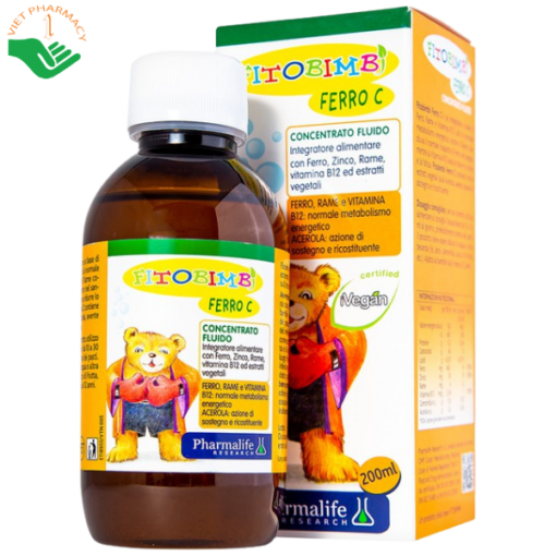 Siro Fitobimbi Ferro C hỗ trợ tăng đề kháng, bổ sung sắt, kẽm, vitamin C (200ml)