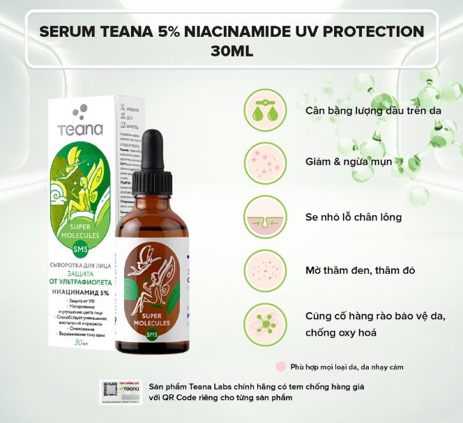 Đặc điểm nổi bật của serum Teana 5% Niacinamide SM5 Super Molecules UV Protection