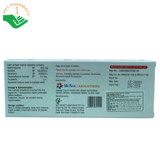 Thuốc hỗ trợ trị viêm, nhiễm khuẩn âm đạo Ovumex (Hộp 1 vỉ x 7 viên)