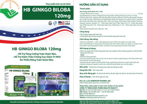 Viên uống HB GINKGO BILOBA 120mg hỗ trợ tăng tuần hoàn não