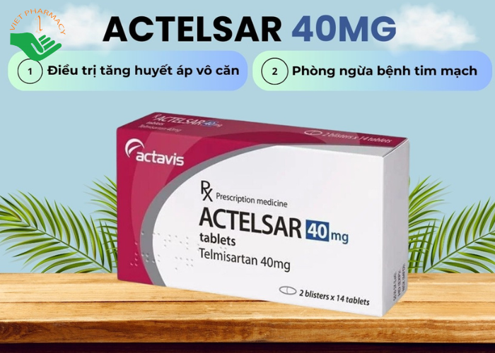 Thuốc Actelsar 40mg Actavis điều trị tăng huyết áp vô căn (2 vỉ x 14 viên)