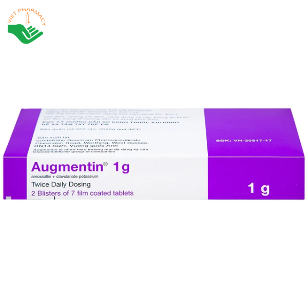 Thuốc Augmentin 1g GSK điều trị nhiễm khuẩn (2 vỉ x 7 viên)