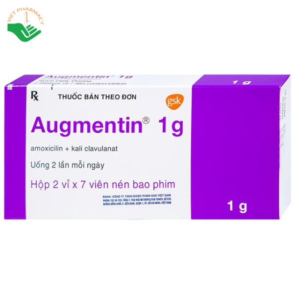 Thuốc Augmentin 1g GSK điều trị nhiễm khuẩn (2 vỉ x 7 viên)