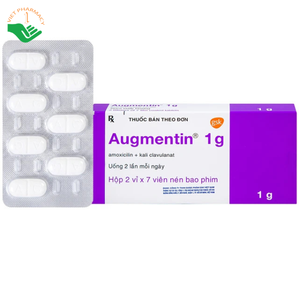 Thuốc Augmentin 1g GSK điều trị nhiễm khuẩn (2 vỉ x 7 viên)