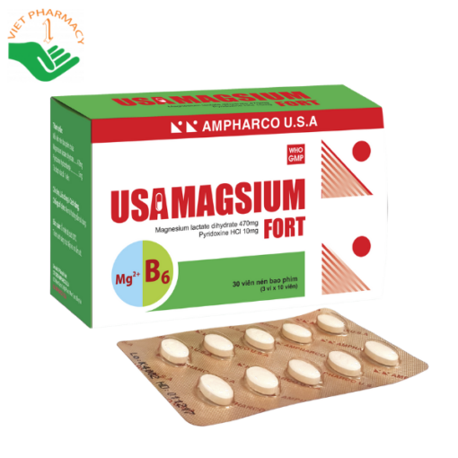 Thuốc bổ sung magie và vitamin B6 Usamagsium Ampharco (hộp 10 vỉ x 10 viên)