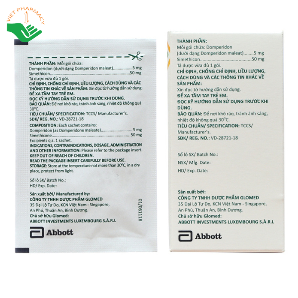 Thuốc bột uống Glomoti-M 5/50 Sachet trị triệu chứng nôn và buồn nôn (12 gói x 1.5g)