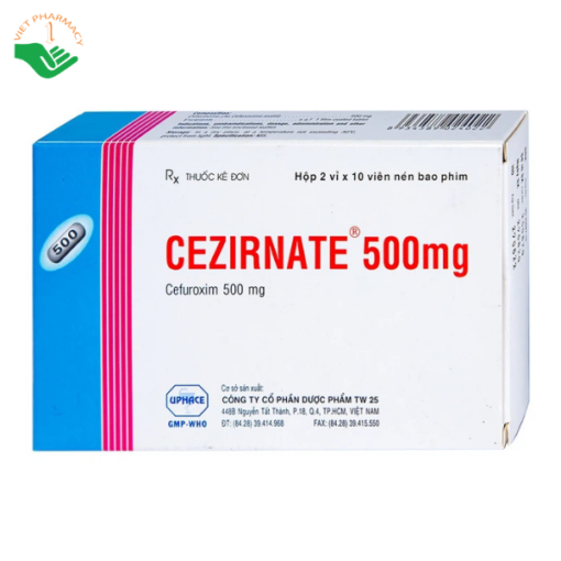 Thuốc Cezirnate 500mg Uphace điều trị các bệnh do nhiễm khuẩn (2 vỉ x 10 viên)