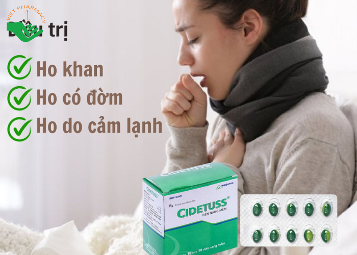 Thuốc Cidetuss Imexpharm điều trị ho đàm, ho do kích ứng (10 vỉ x 10 viên)