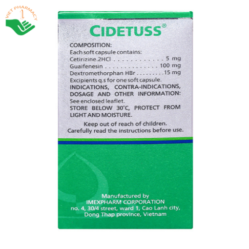 Thuốc Cidetuss Imexpharm điều trị ho đàm, ho do kích ứng (10 vỉ x 10 viên)