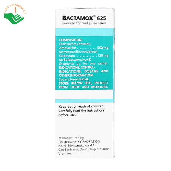 Thuốc cốm Bactamox 625 Imexpharm điều trị nhiễm khuẩn (12 gói)