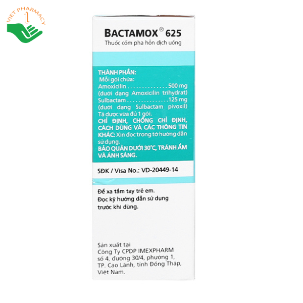 Thuốc cốm Bactamox 625 Imexpharm điều trị nhiễm khuẩn (12 gói)
