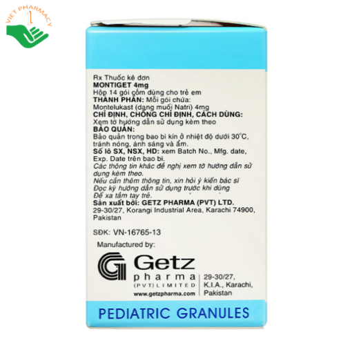 Thuốc cốm Montiget 4mg Getz trị hen suyễn (14 gói x 4mg)