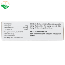 Thuốc CoMiaryl 2mg/500mg trị đái tháo đường (3 vỉ x 10 viên)