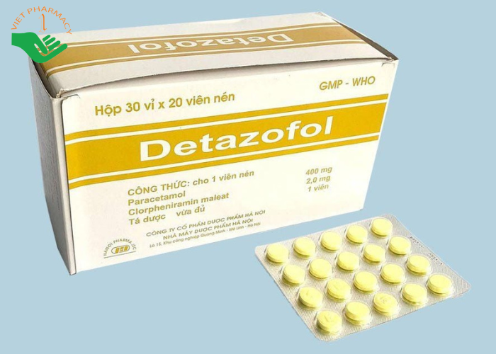 Thuốc Detazofol điều trị cảm, sốt, viêm mũi dị ứng (30 vỉ x 20 viên)
