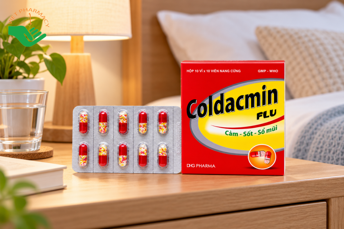 Thuốc Coldacmin Flu điều trị cảm cúm, sốt, sổ mũi (Hộp 10 vỉ x 10 viên)